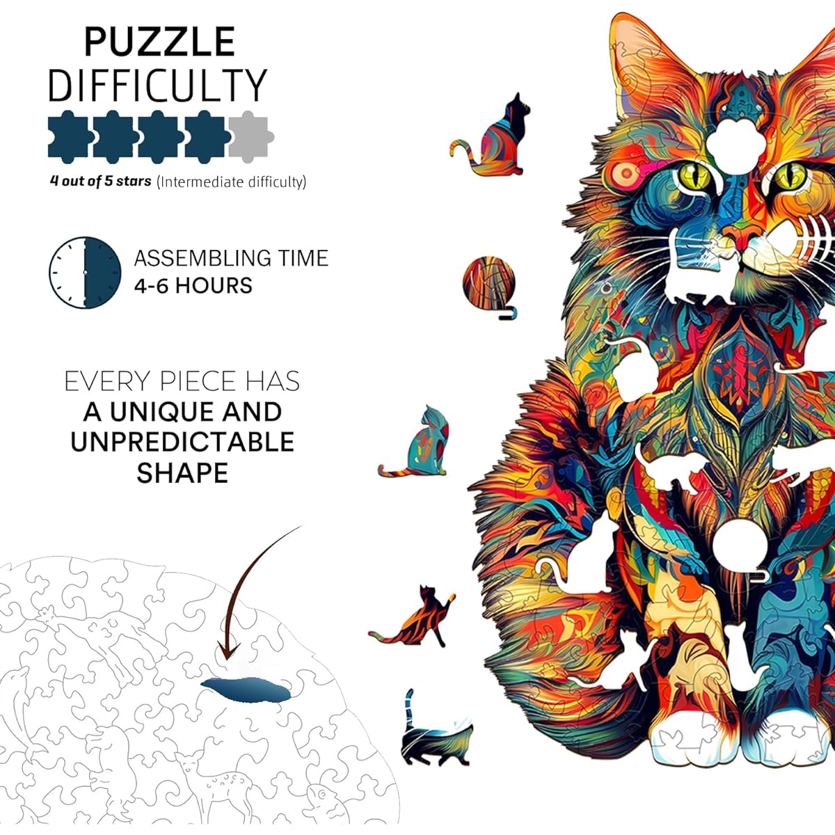 Jigfoxy Wooden Puzzles for Adults, Unique Animal Shape Wooden Jigsaw Puzzles, Gifts for Adults, Challenging Jigsaw Puzzles (L-16.5*13.2inch-300 Pieces)