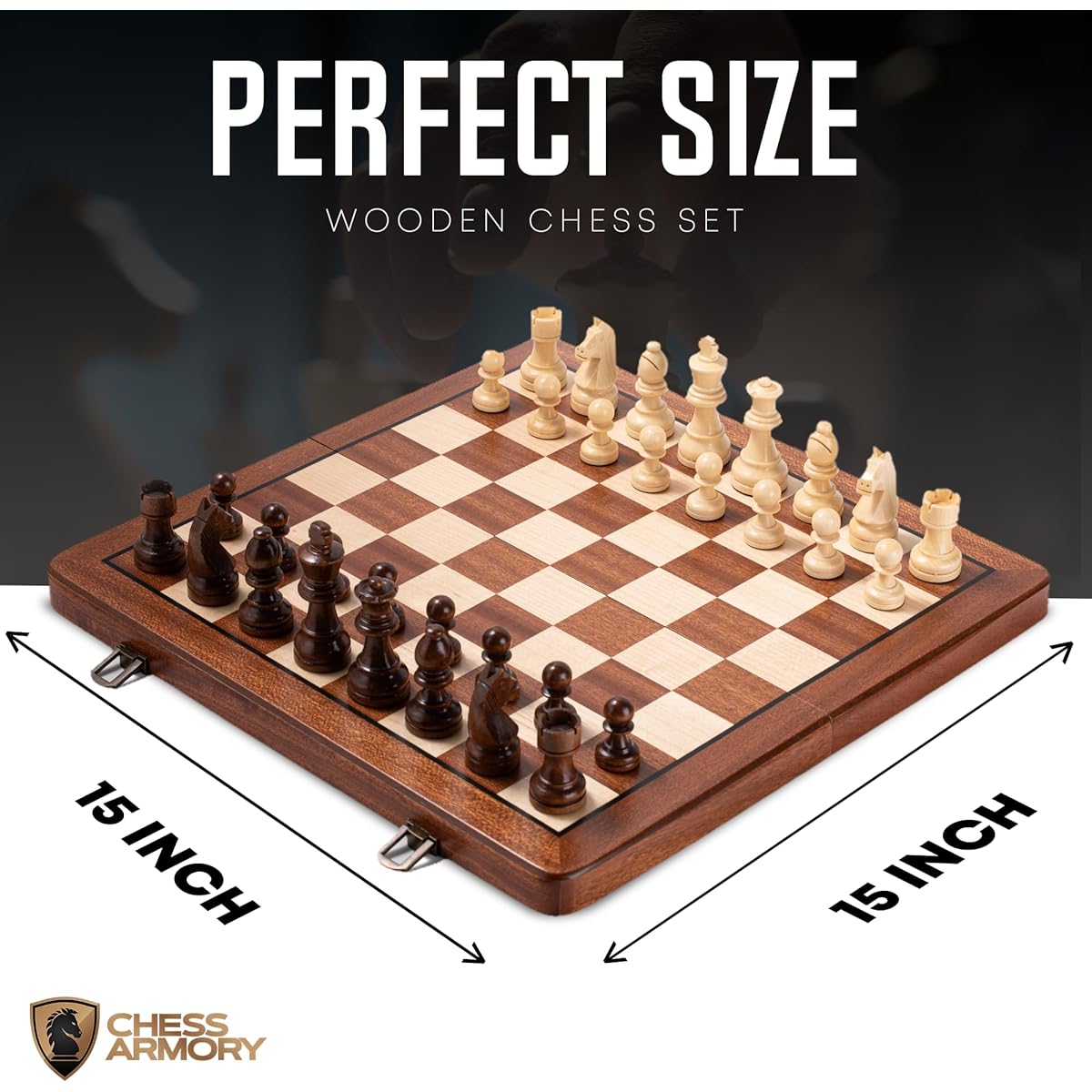 Chess Armory Premium Chess Set - Wooden Board Game with Portable Wooden Case and Secure Storage for Pieces Set for Kids and Adults (Sapele Wood)