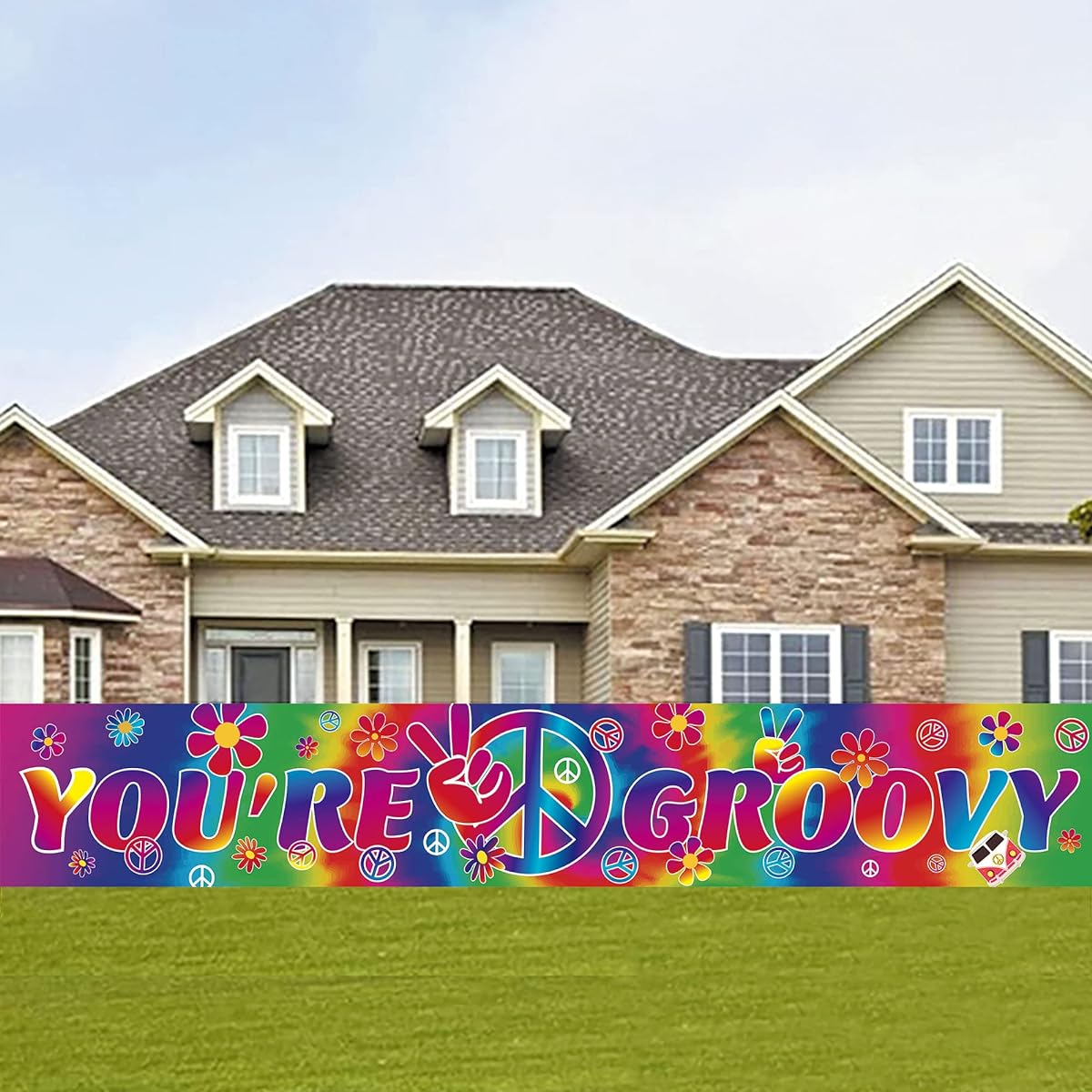 LOONELO Groovy Long Banner 118x19.7inch 60s Carnival Groovy Party Decorations Banner Groovy Photo Backdrop Party Supplies for Retro Hippie Party Decorations