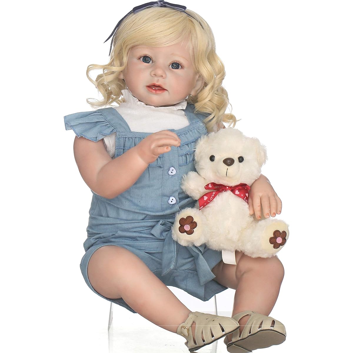 Reborn Toddler Girl 28" Blonde Eyes Open Look Real Soft Vinyl Silicone Large Reborn Doll Handmade Weighted