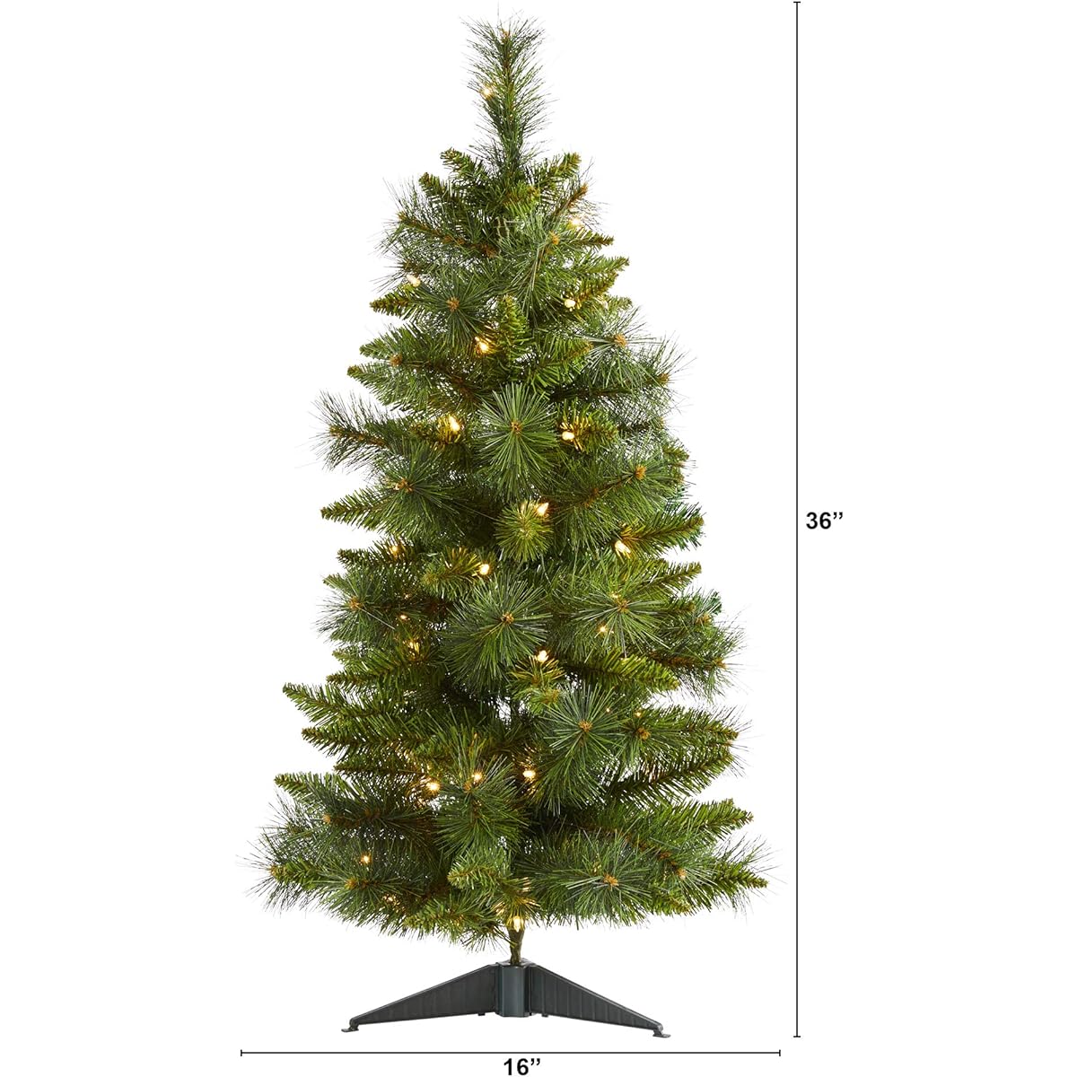 Nearly Natural 3' New Haven Pine Artificial Christmas Tree with 50 Warm White LED Lights and 93 Bendable Branches, Green