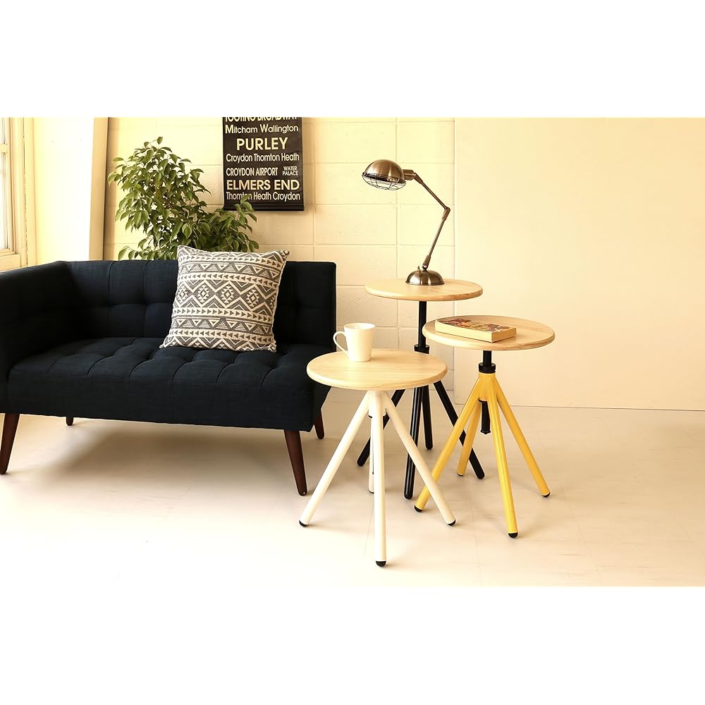 Hiroki Side Table Black Width 46x Depth 46x Height 48~65cm (Top: φ39.5) Rotating MRST-400(BK)