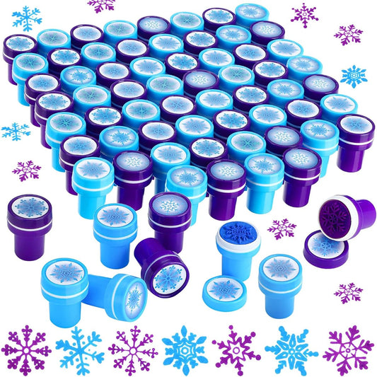 60 Pieces Winter Stamps Snowflake Stamps Plastic Color Stamps Assorted Snowflake Stamps for Card Making Christmas Party Favors (Dark Blue, Light Blue)