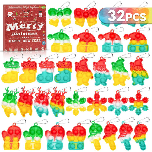 32 Pack Kids Party Favors Fidget Toys Bulk Mini Pops Fidget Keychain Birthday Party Favors for Kids 4-8,8-12 Years Little Kids Class Favors Fidget It Bubble Popper Student Goodie Bag Stuffing