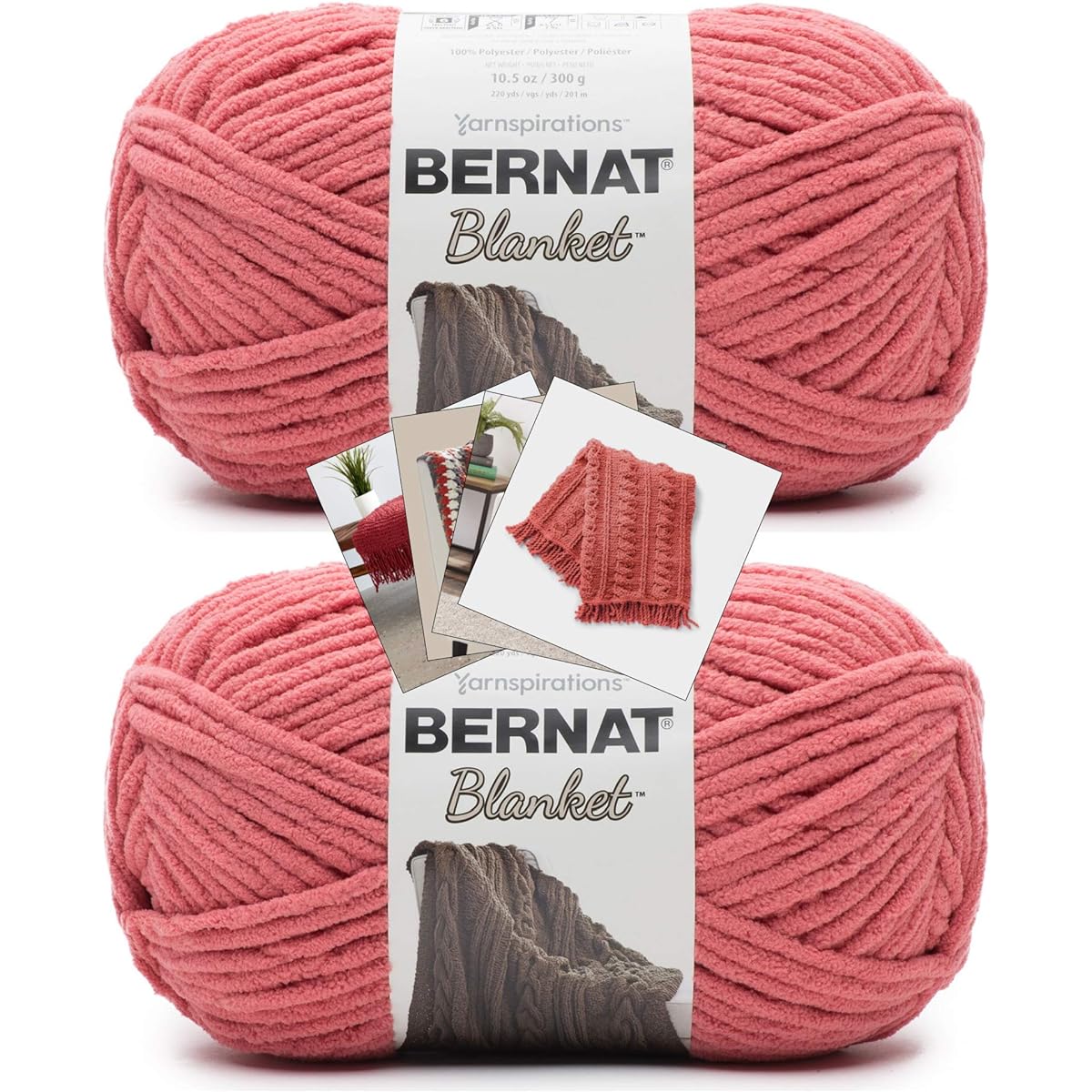 Bernat Blanket Yarn - Big Ball (10.5 oz) - 2 Pack with Colored Pattern Cards (Terracotta Rose)