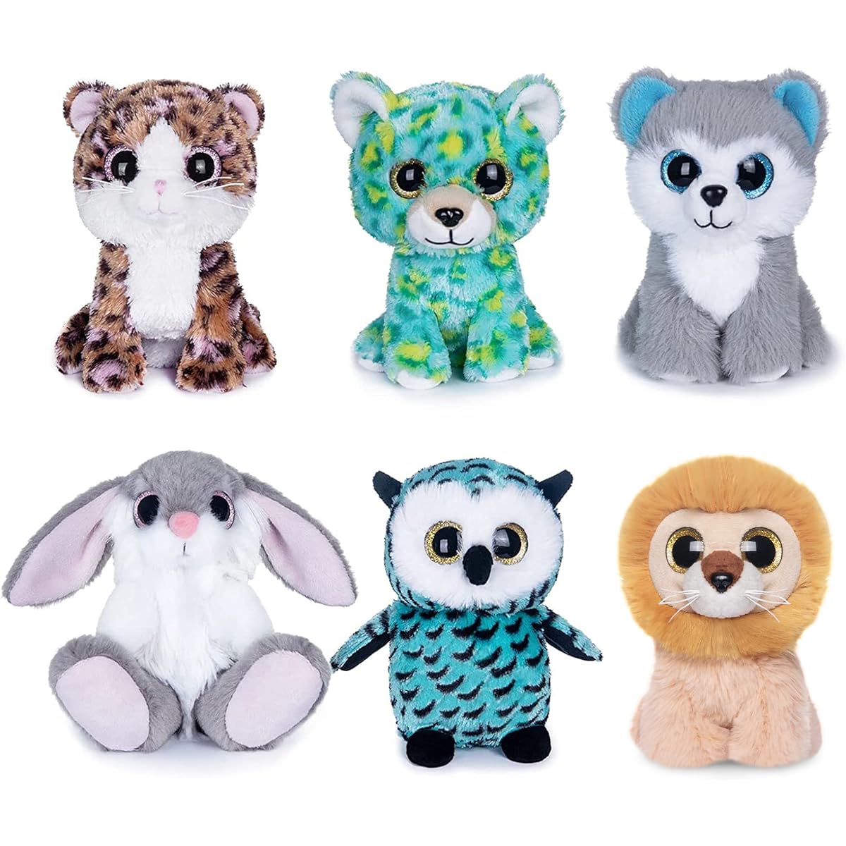 My OLi Plush Toy Set, 5" Stuffed Animal Set, Cute Animal Toys Lion/Rabbit/Leopard/Cat/Husky Dog/Owl 6 Pack Plush Toys for Baby Kids Girls Boys