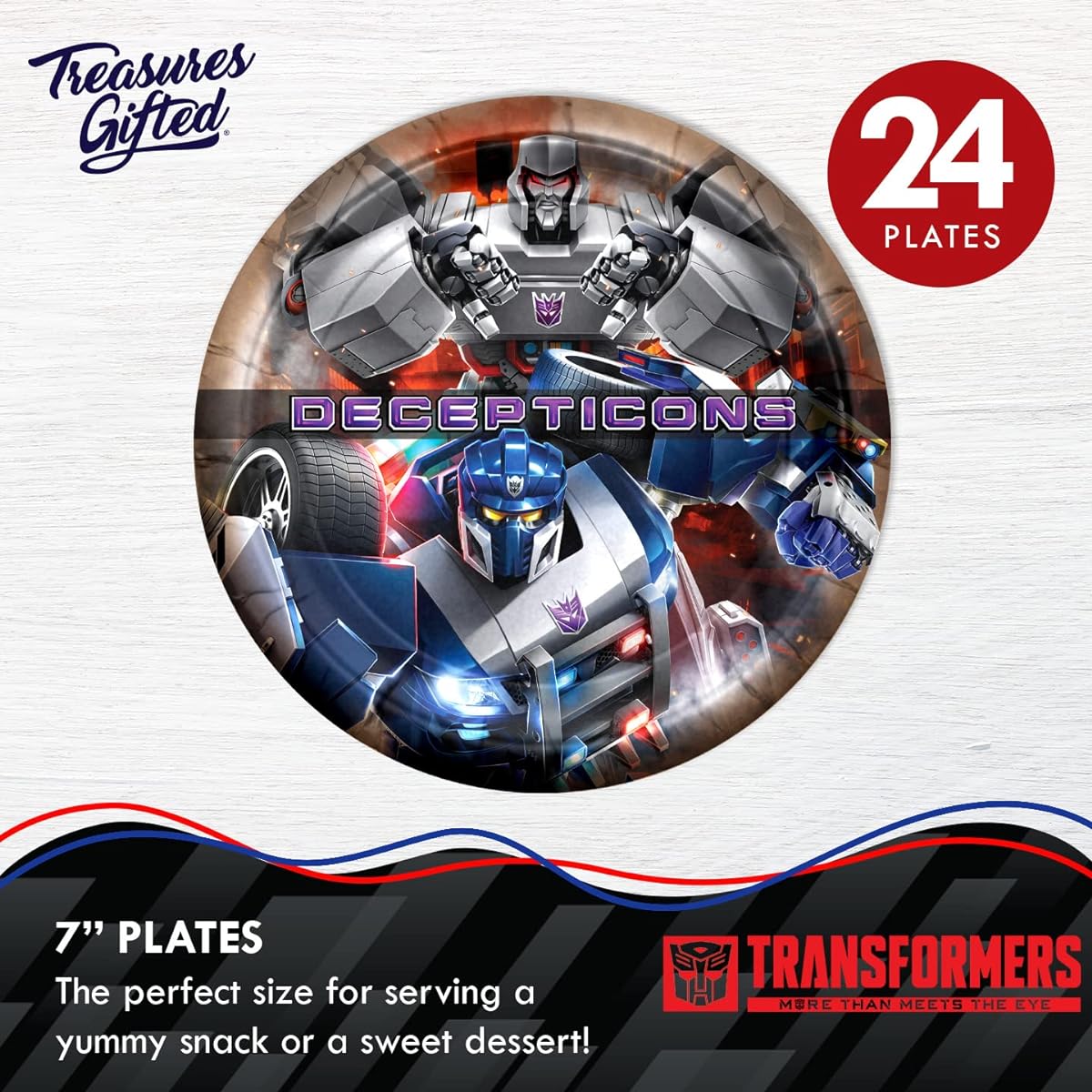 Treasures Gifted 24 Transformers Plates - 7" Transformers Party Plates Decepticons - Transformers Party Supplies - Transformers Birthday Party Supplies - Transformers Birthday Decorations