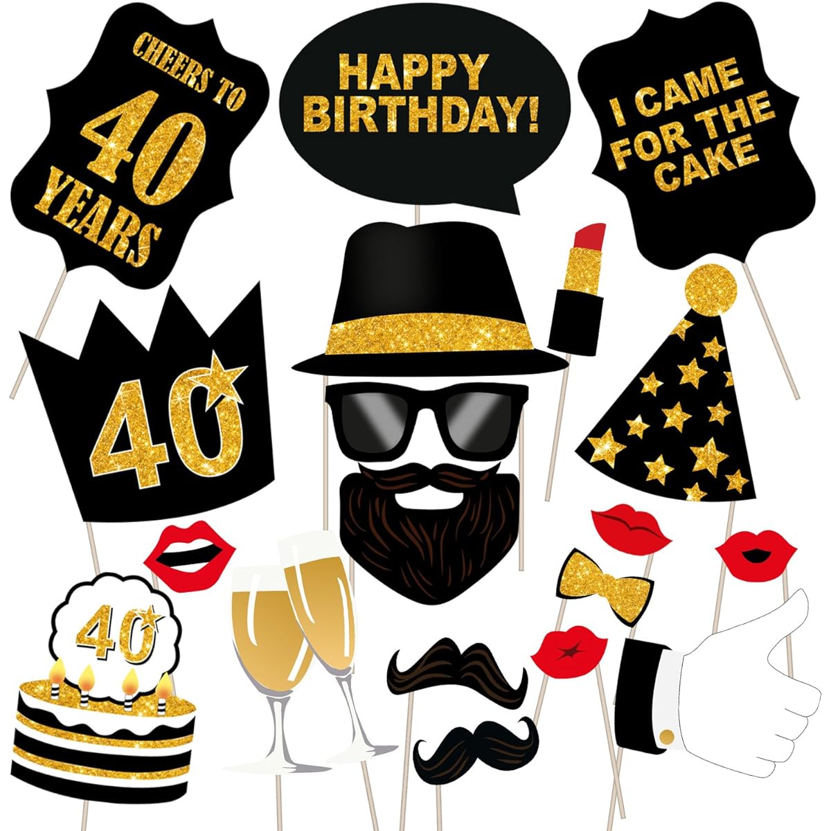 Party Propz 40th Happy Birthday Photo Booth Prop 20 Pieces
