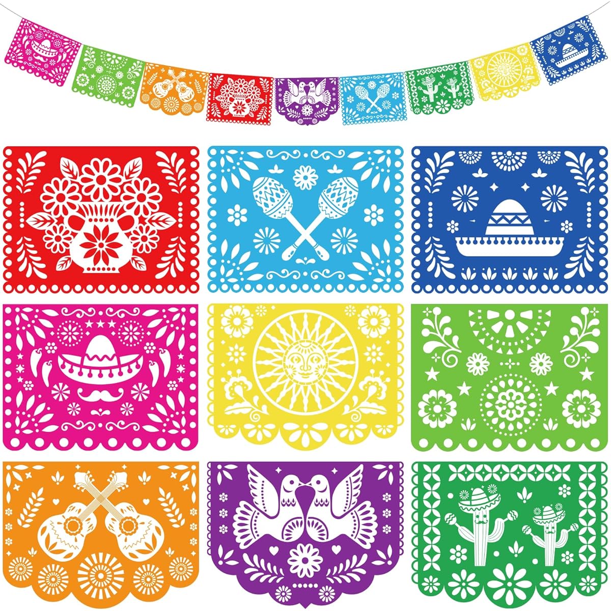 FUTUREPLUSX 18ft Fiesta Banner Mexican Party Banner Fiesta Garland PVC Cinco de Mayo Decorations Papel Picado Dia de Los Muertos Mexican Party Supplies