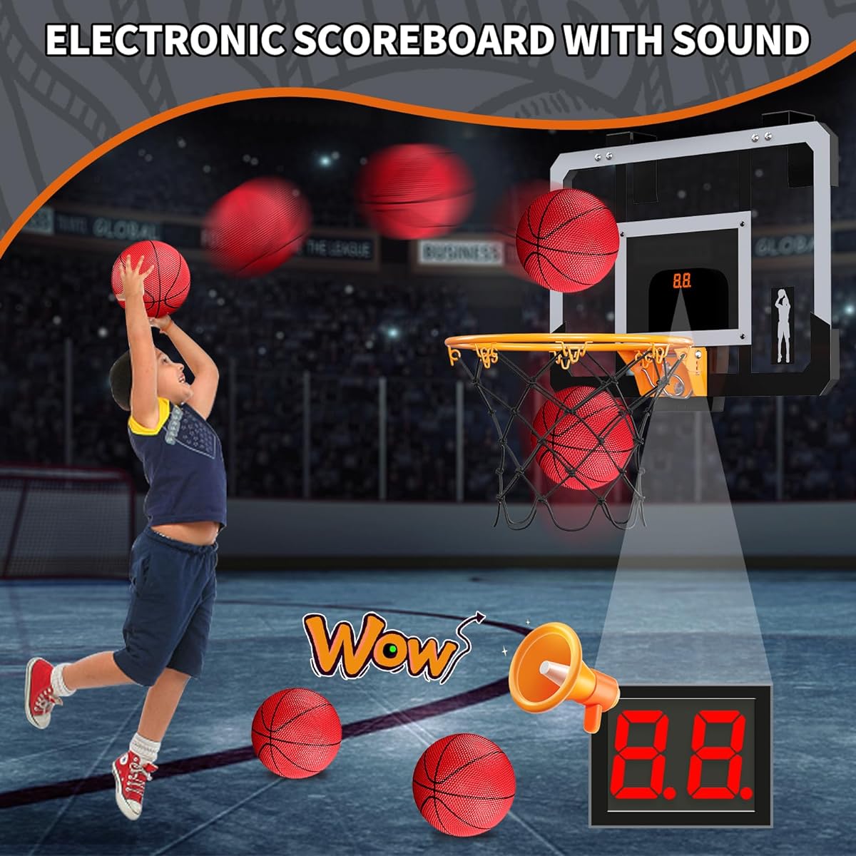 HYES Mini Basketball Hoop with Scoreboard, Black