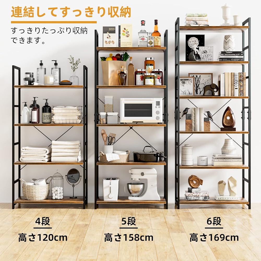 APPOLYN Open Shelf Rack, 5 Tier Bookshelf Free Rack Shelf, Multifunctional Storage Rack, Width 60 x Depth 30 x Height 158cm, Wooden Rack, Can Be Used in Sleeping Room, Living Room, Home Office, etc., Retro