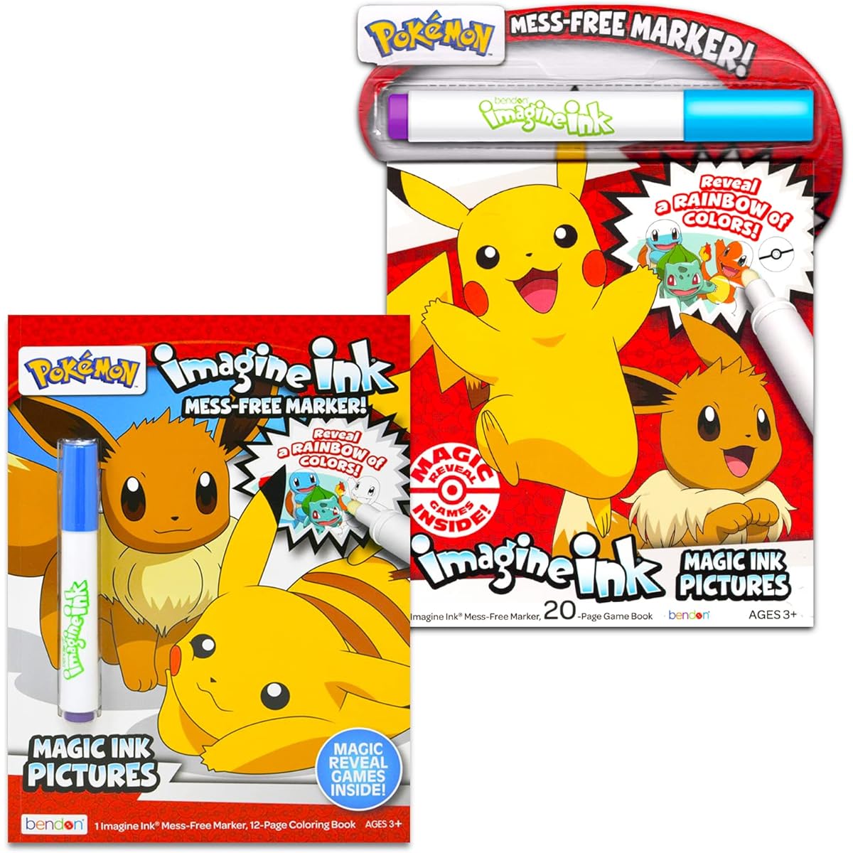 Pokemon Magic Ink Coloring Set for Kids and Toddlers - Set of 2 Imagine Ink Coloring Books, Invisible Ink Pen, Pokemon Cards, Stickers, and Pikachu Coloring Book