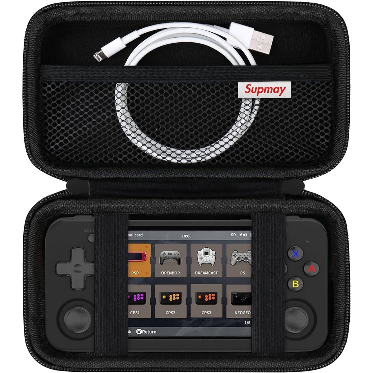 Supmay Hard Carrying Case Compatible with Beijue 16 Bit Handheld Games, Retro Video Game Protective Case with Mesh Pocket for USB Charging, Black