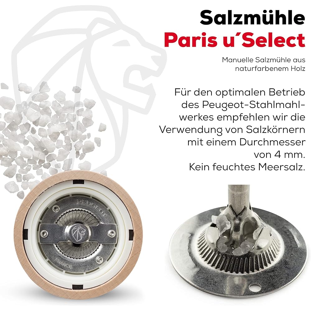 PEUGEOT Mill Salt Salt Mill Wooden Coarseness Adjustment Capacity 30g/12cm Manual Made in France Paris U-Select Plain Wood 23379