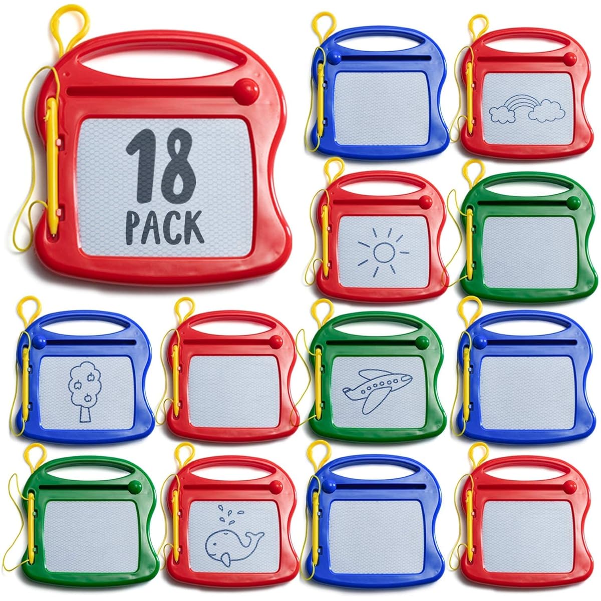 Prextex 18 Pack Mini Doodle Pads Toy Tablets Drawing Pads Doodle Pads for Kids Board Set – Magnetic Drawing Pad Erasable Writing Pad for Classroom Rewards Patry Favors and Party Supplies Hand Outs
