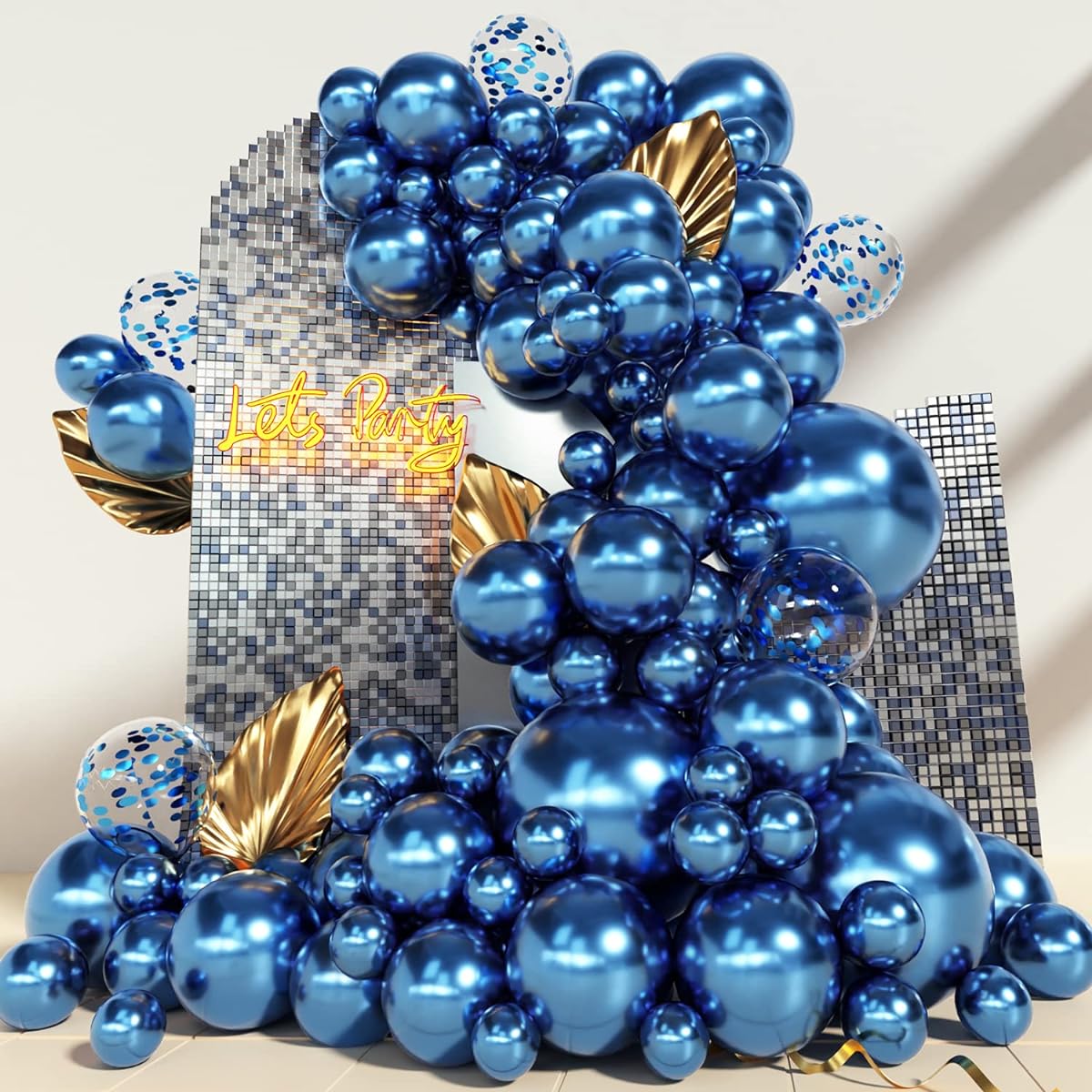 Blue Metallic Balloons Garland Kit, 130pcs Chrome Balloons Different Size 18/12/10/5inch Confetti Balloons Blue Party Balloons for Boys Baby Shower Baptism Birthday Graduation Christmas