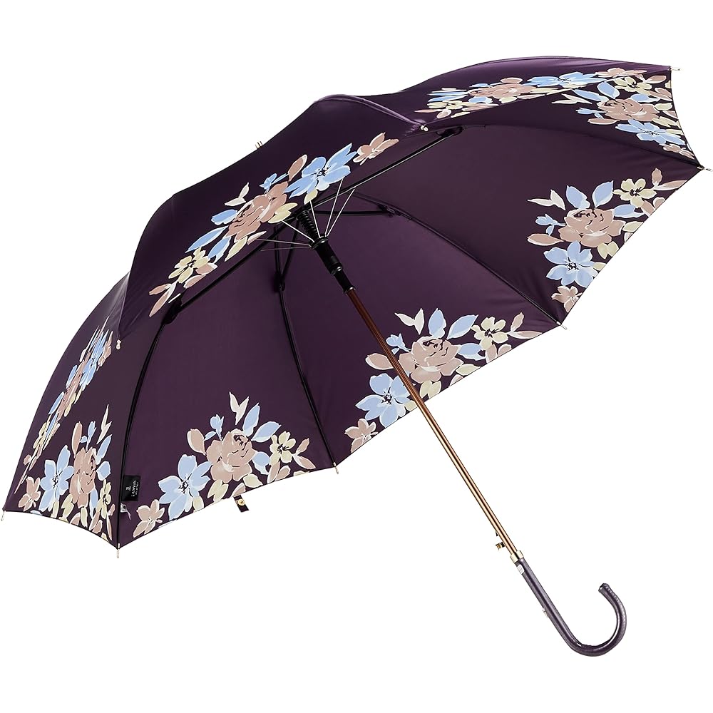 [Lanvin Collection] MOONBAT LANVIN COLLECTION Satin Print Floral Pattern Long Umbrella Umbrella Jump Umbrella Made in Japan Women's Gift Present 21-083-10749-00-85-60 Dark Purple Outer Rib Length: Approx. 60cm