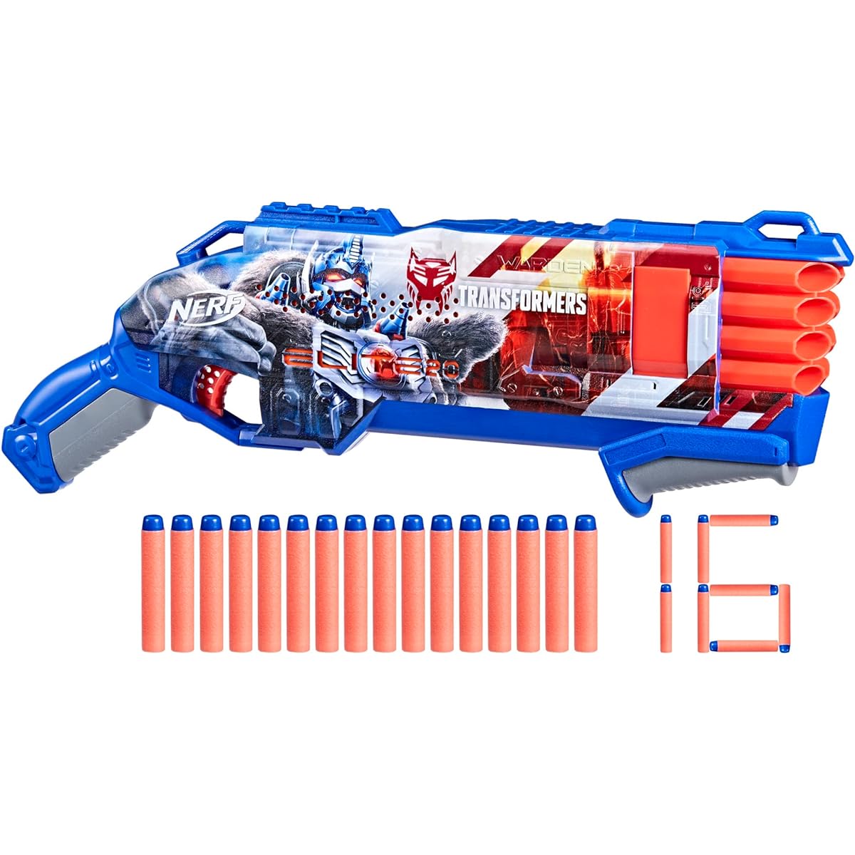 NERF Transformers Optimus Primal Dart Blaster, 16 Nerf Elite Darts, Pump Action Toy, Foam Blaster, Ages 8 and Up, Boys and Girls