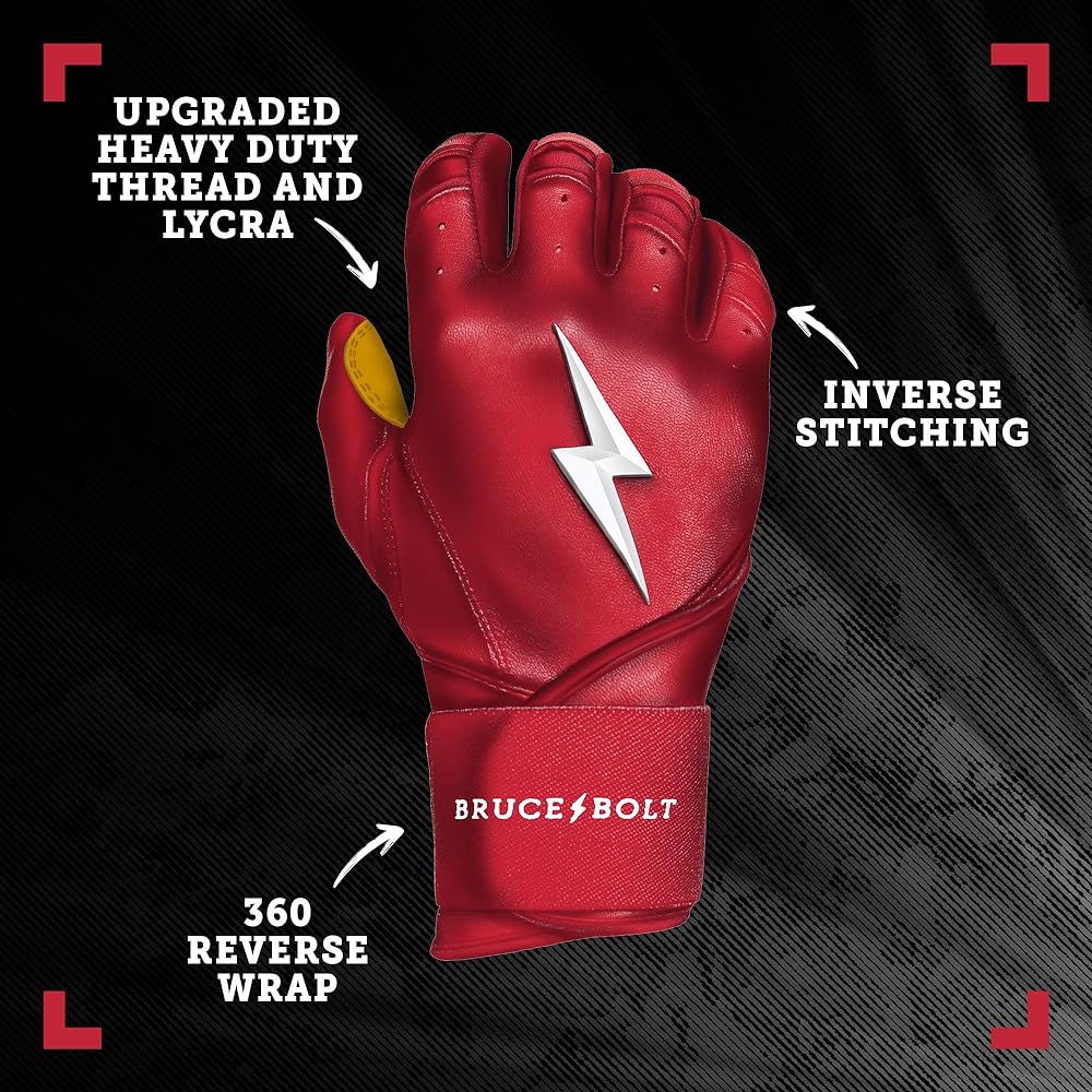 BRUCE BOLT Original Series Long Cuff Batting Gloves - Multiple Colors - Adult & Youth Sizes
