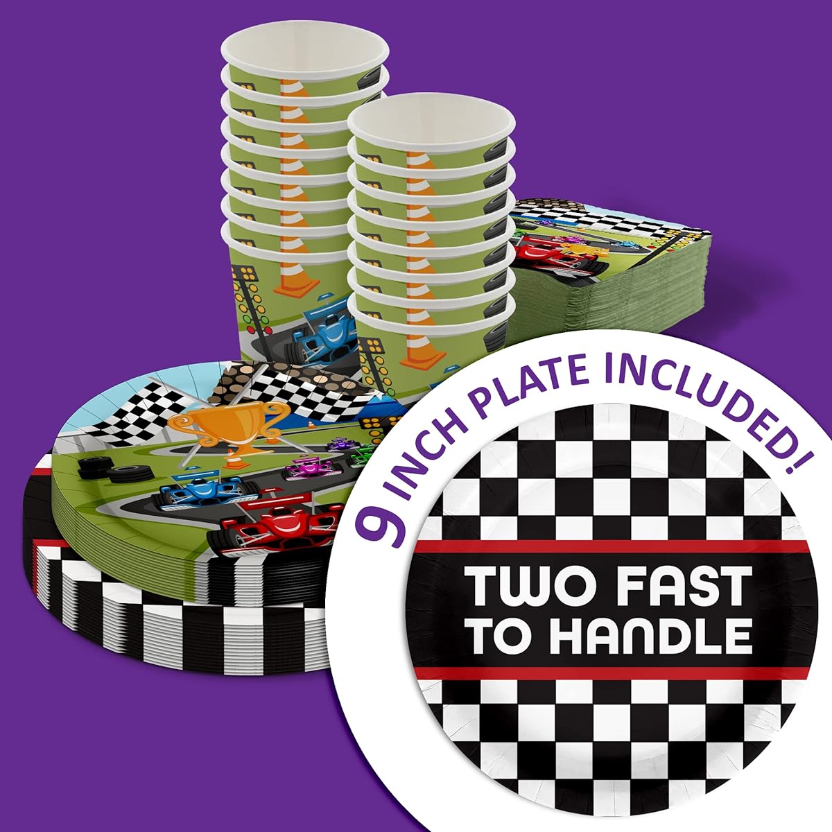 Birthday Galore Racing Party Supplies (2 Fast Handle Race Cars 64 Pieces)