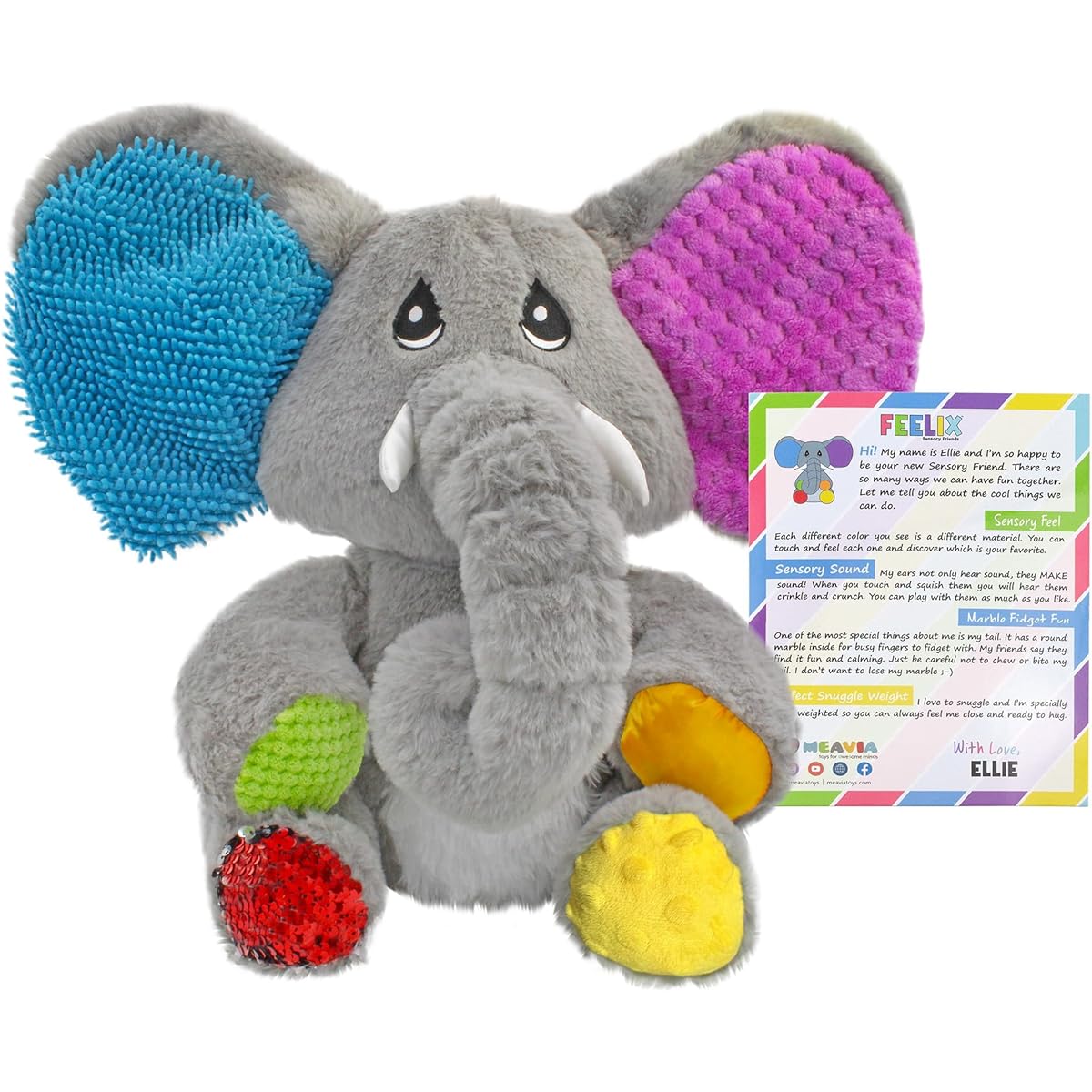 MEAVIA Weighted Sensory Plush Ellie the Elephant Toy Fidget Plush for Special Needs FEELix Collection