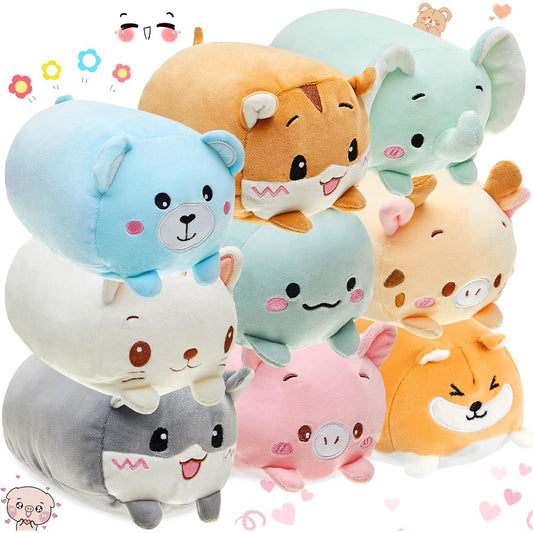 9 Piece Plush Toy Set 8 Inch Elephant Deer Hamster Panda Pig Dinosaur Stuffed Animals Cuddly Cute Huggable Cuddly Toys for Boys Girls Bedding Kids Sleeping 9 Different Styles