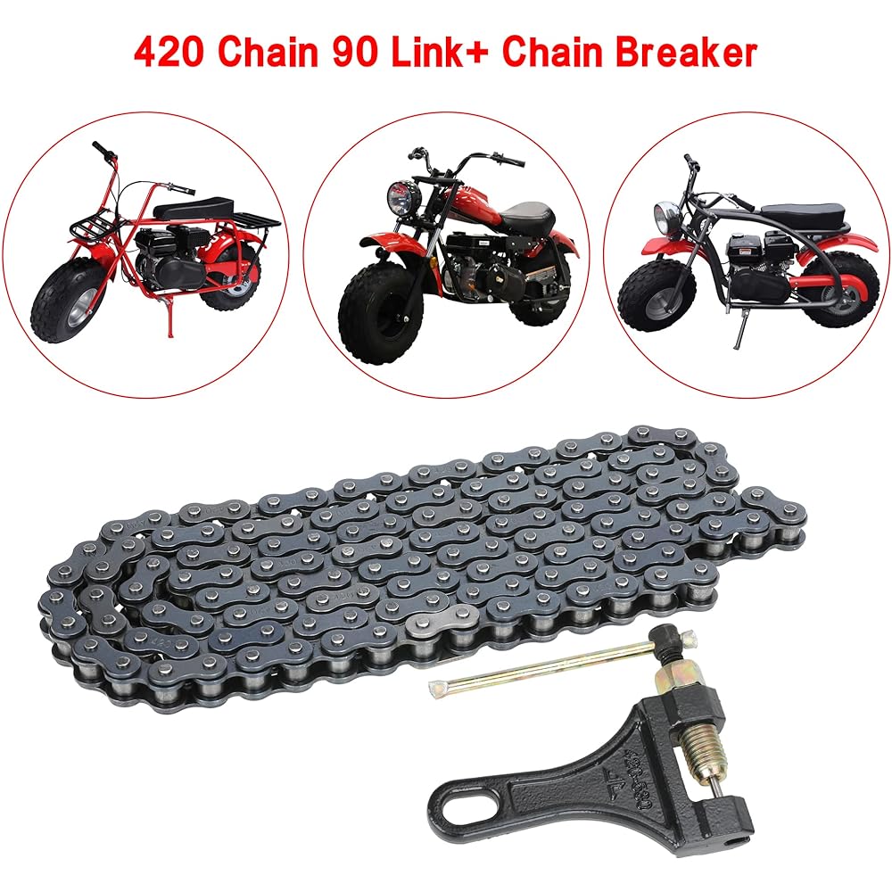 GREHUA Rear Drive 420 Chain 90 Link Chain Breaker with Standard Master Link BT200X CT200U Trail CT200U-EX TrailMaster MB200 Hensim Baja Warrior MB165 212cc 196cc 6.5Hp Mini Bike Parts Motorcycle