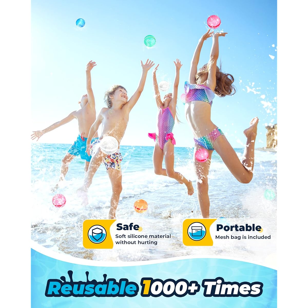 Reusable Water Balloons Magnetic Refillable Silicone Water Splash Balls for Summer Fun Outdoor Pool Toys for Kids and Adults Backyard Swimming Pool Beach Party Fight Water Game Toys (4 Pieces)