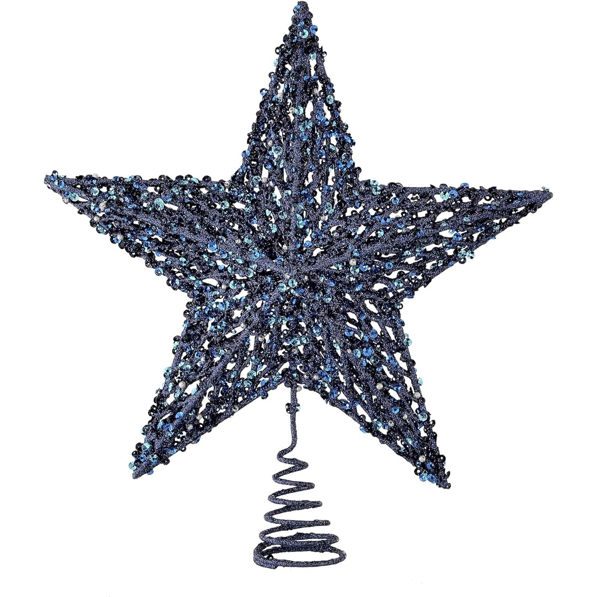 Regency International Sequin, Beaded and Glitter Star Christmas Tree Topper, 13" Tall, Blue