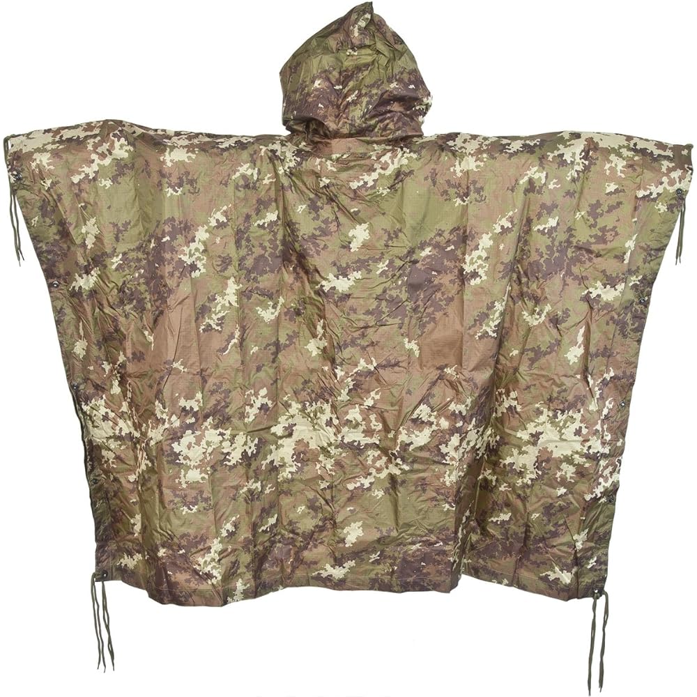 MIL-TEC Poncho Rain Wear Ripstop Fabric US Military Style Rain Poncho - VEGETATO Camo Camo