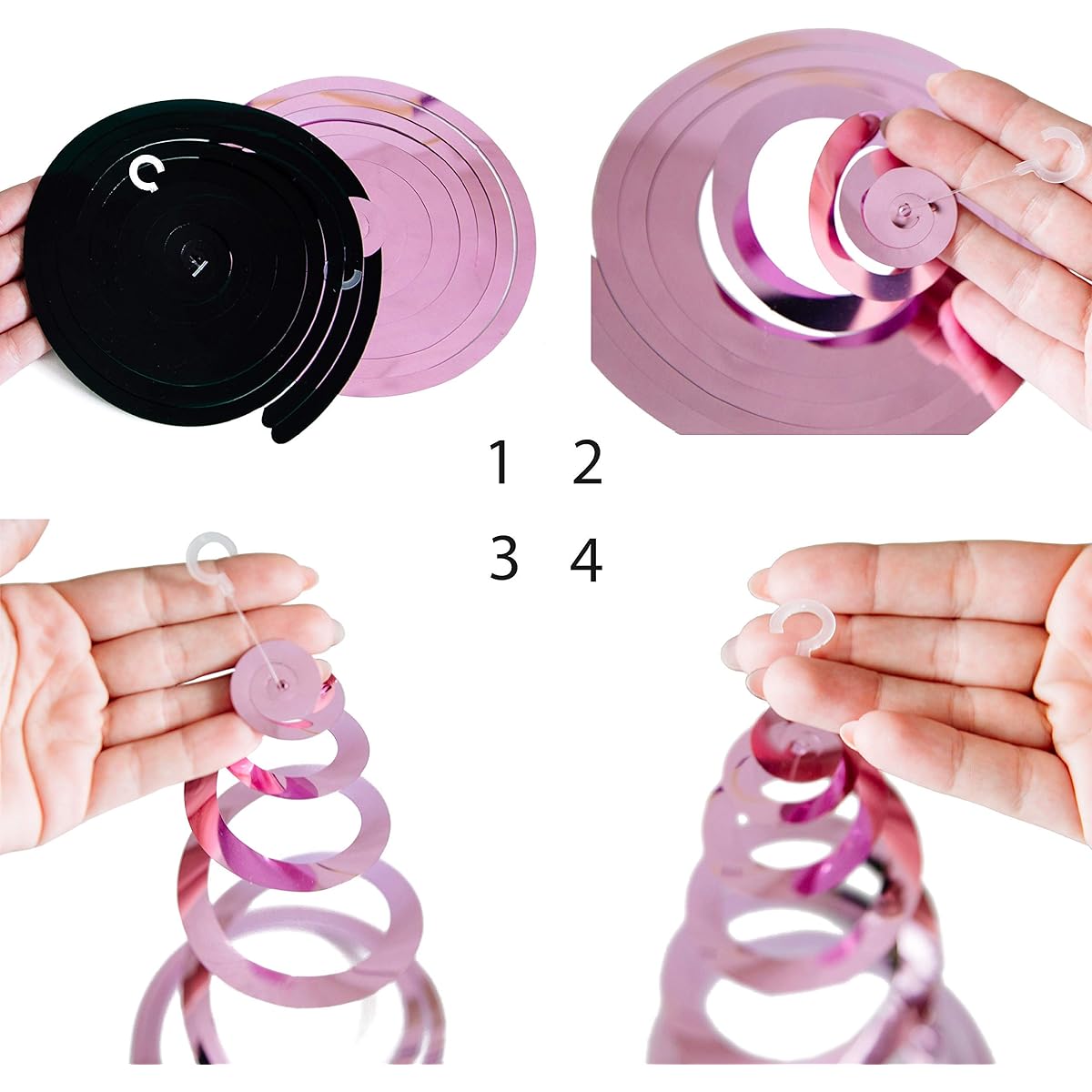 Kristin Paradise 30Ct Minnie Hanging Swirl Decorations - Ceiling Streamers for Mouse Birthday Party - Minnie Mouse Themed Party Supplies - Party Favors for Kids - Glitter Pink Black Decor