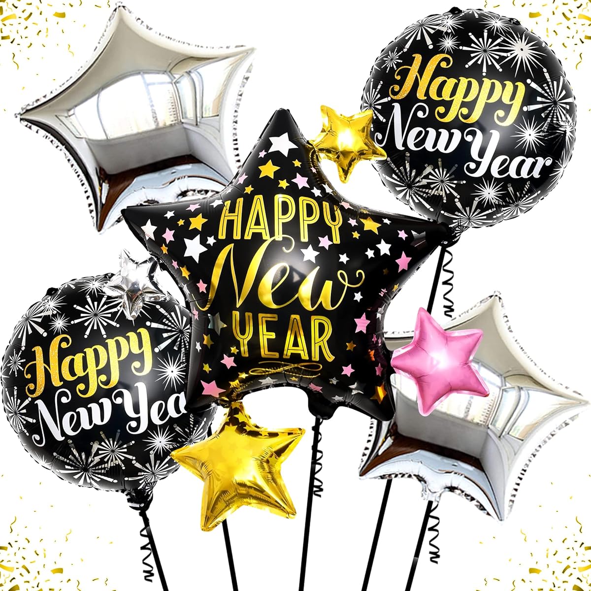 Shiny Happy New Year Balloons - 30" New Year's Eve Mylar Balloons | New Year's Eve Party Supplies 2023 | Happy New Years Balloons 2023 Happy New Year Decorations 2023