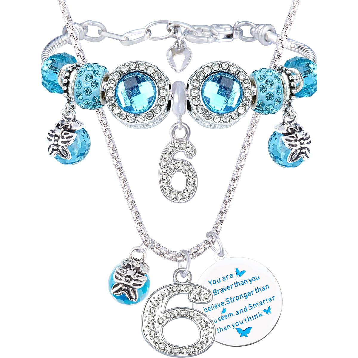 6th Birthday Gifts for Girls 6th Birthday Charm Bracelet 6th Birthday Necklace Lace 6th Birthday Party Supplies 6th Birthday Decorations for Girls 6th Birthday Jewelry, 2XL, Alloy metal