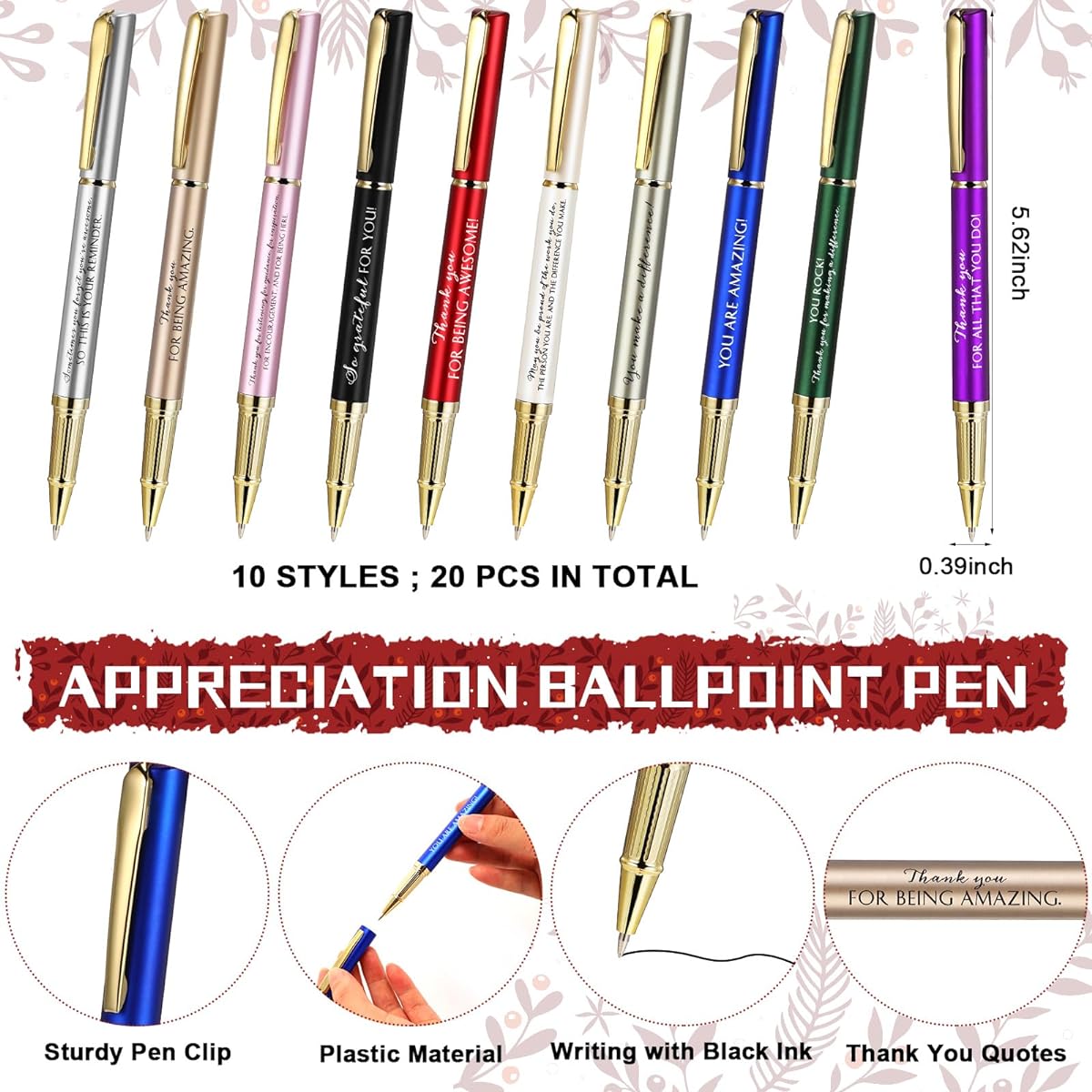Geyoga 20 Sets Christmas Gifts, Employee Appreciation Gifts, Inspirational Ballpoint Pens with Thank You Cards, Motivational Quote Pens, Inspirational Gifts for Teachers, Coworkers, Nurses, Doctors