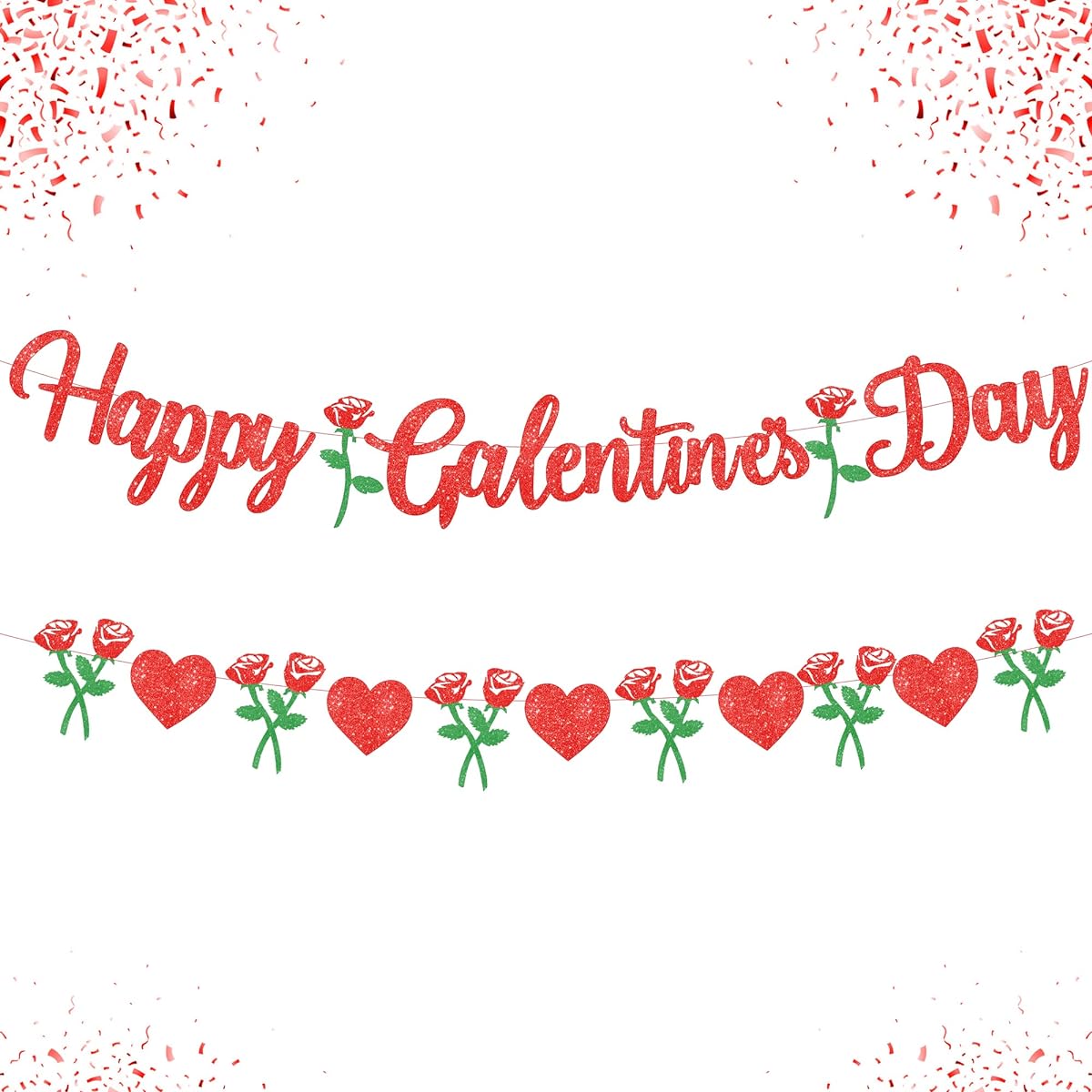er Happy Galentine's Day Banner - 10ft No DIY Required | Rose Heart Garland Banner | Valentine's Day Decorations | Valentine Garland for Valentine's Day Decorations | Valentine's Day Decorations | Valentine's Day Decorations | Valentine's Day Decorations