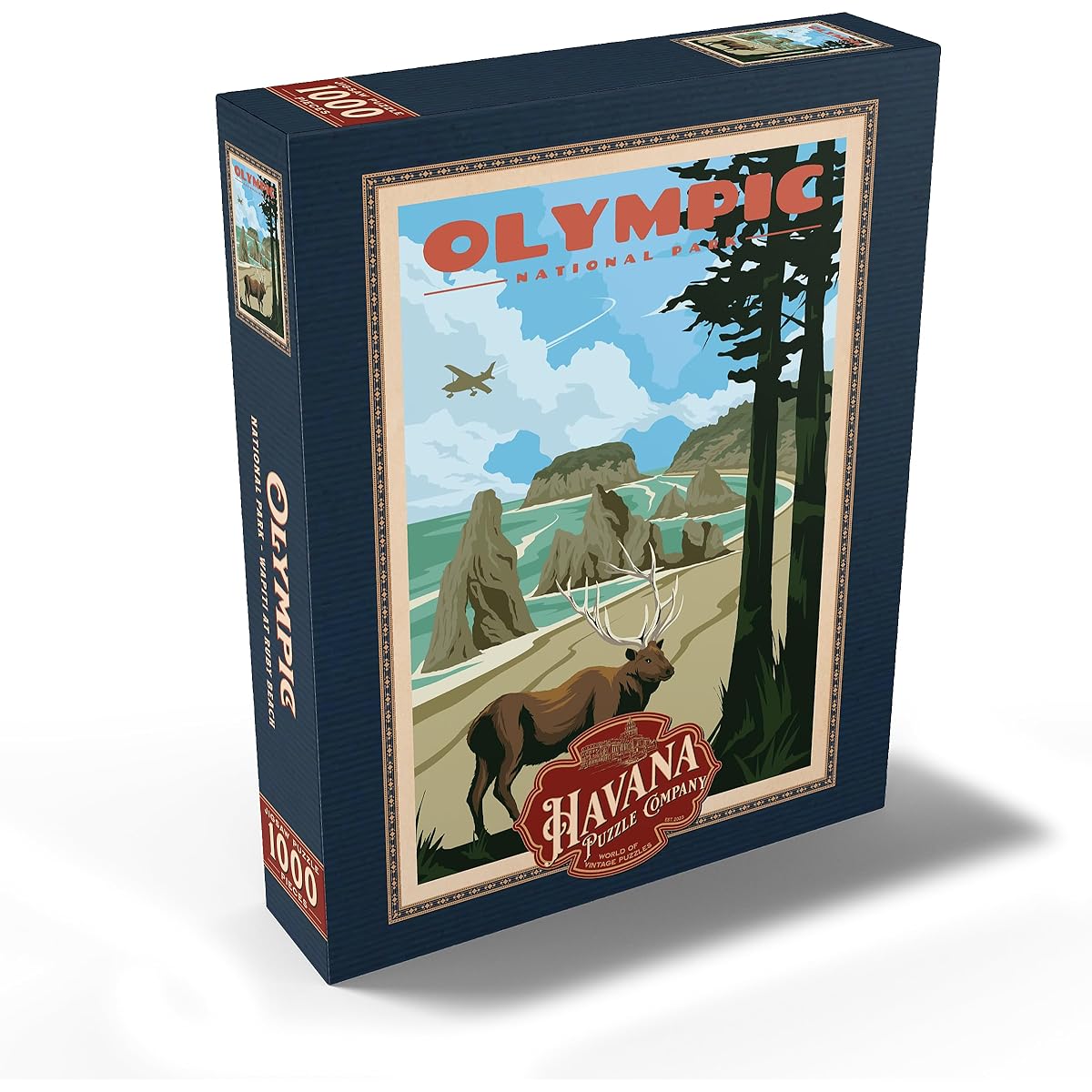 Olympic National Park - Wapiti at Ruby Beach Vintage Travel Poster - Premium 1000 Piece Jigsaw Puzzle for Adults