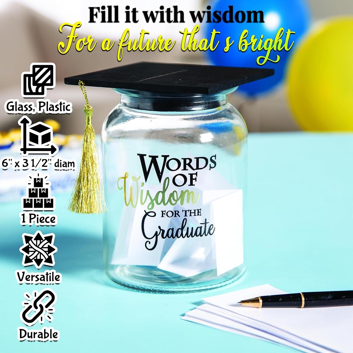Fun Express Words of Wisdom Graduation Jar - Best Wishes Graduation Party Supplies and Decorations, Glass