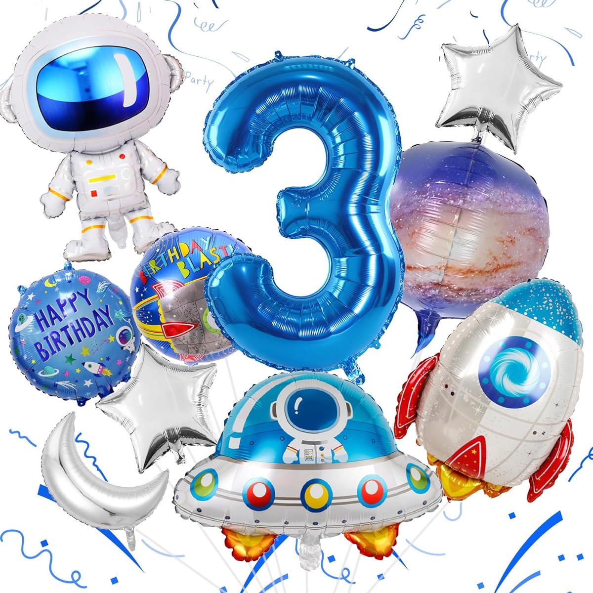Space Balloons for Boys 3rd Birthday Decorations 11 Pieces Space Balloon Set with Rocket Astronaut Spaceship Balloons Large Space Galaxy Balloon Stars Moon Foil Balloons for Space Party
