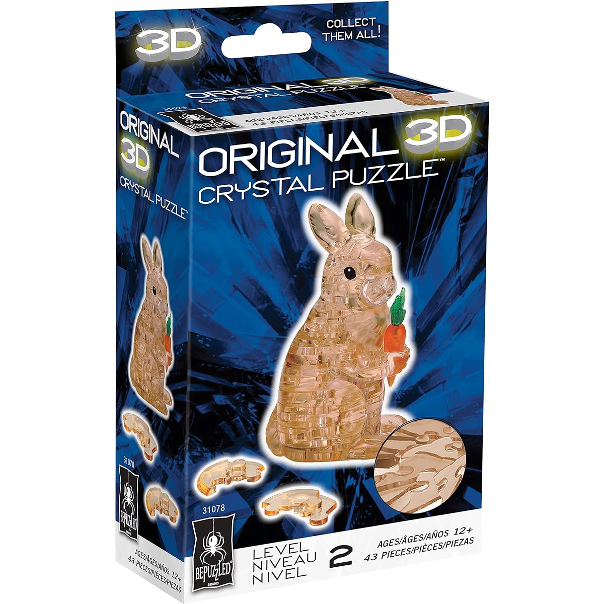 BePuzzled Rabbit Original 3D Crystal Puzzle, Brown, Recommended for ages 12 and up