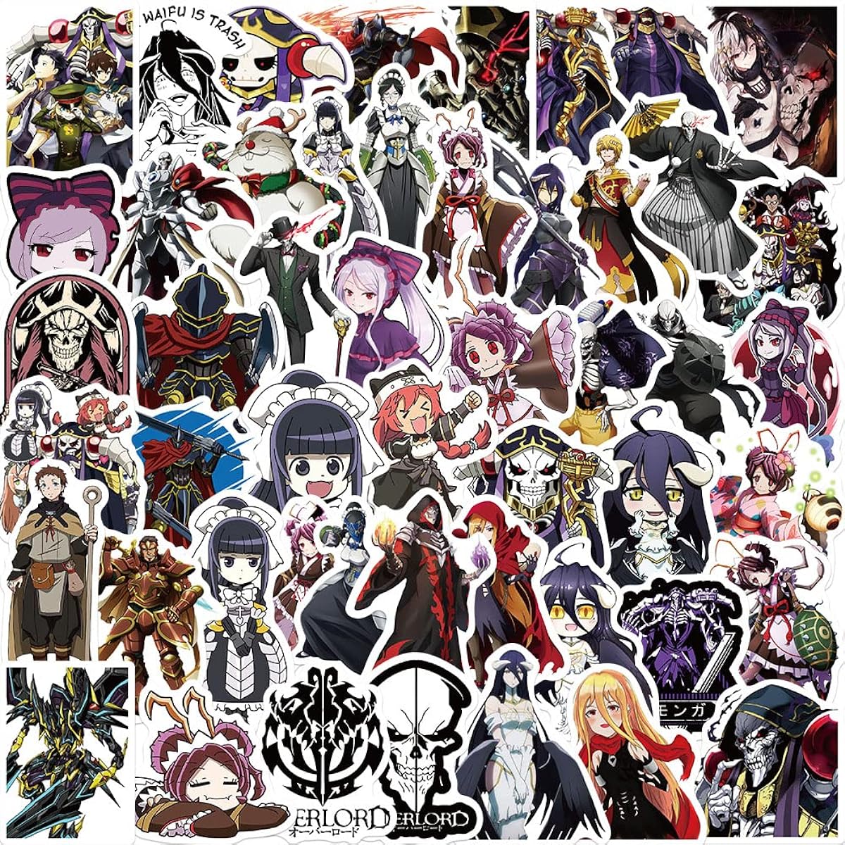 50 Sheets Sticker Pack (50 Sheets/Pack), Japanese Anime Overlord Albedo Stickers, Manga Waterproof Cartoon Vinyl Stickers for Decoration.