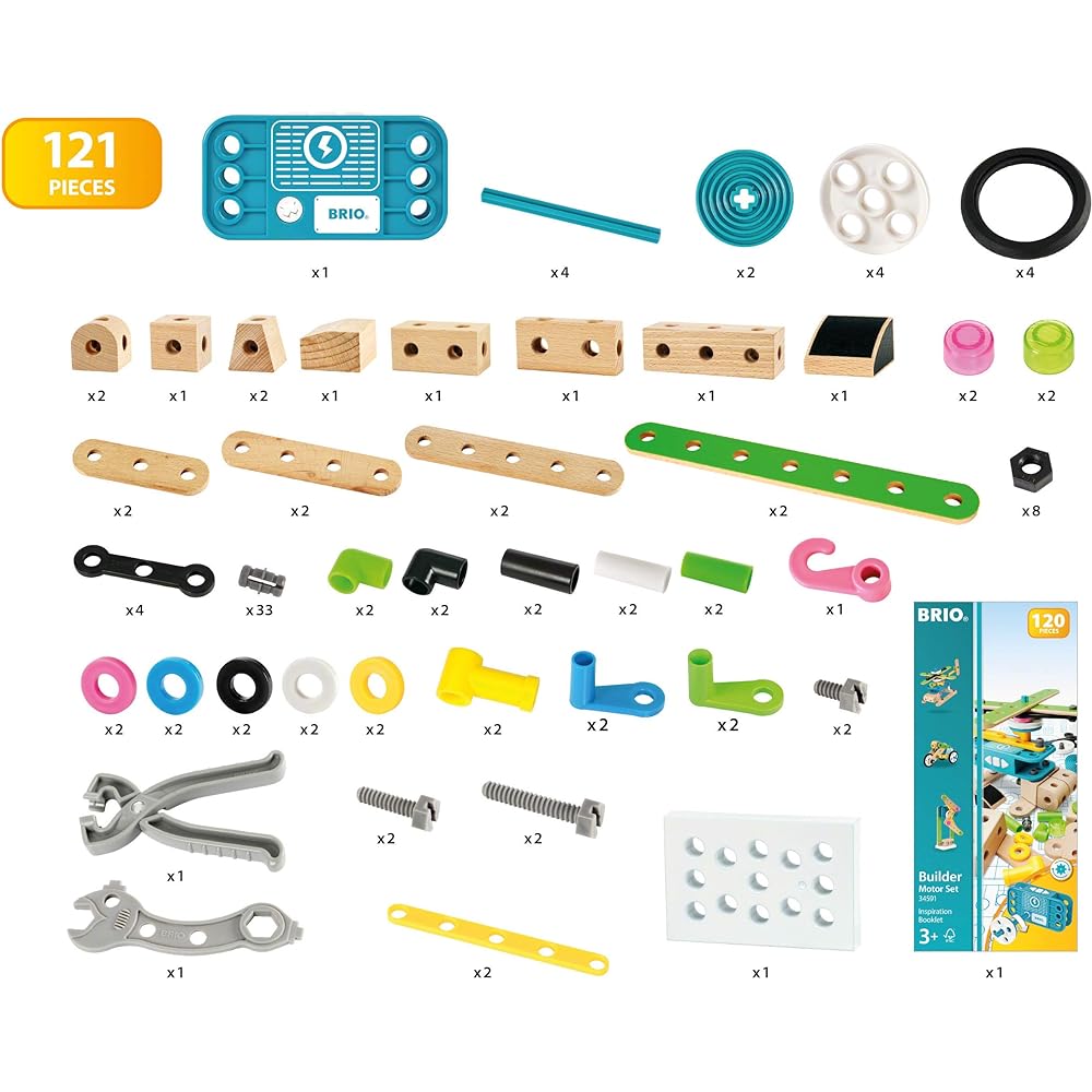 BRIO Builder Motor Set [121 Pieces] Target Ages 3 and Up (Assembling Toy, Building Blocks, Educational Toy, Wooden) 34591