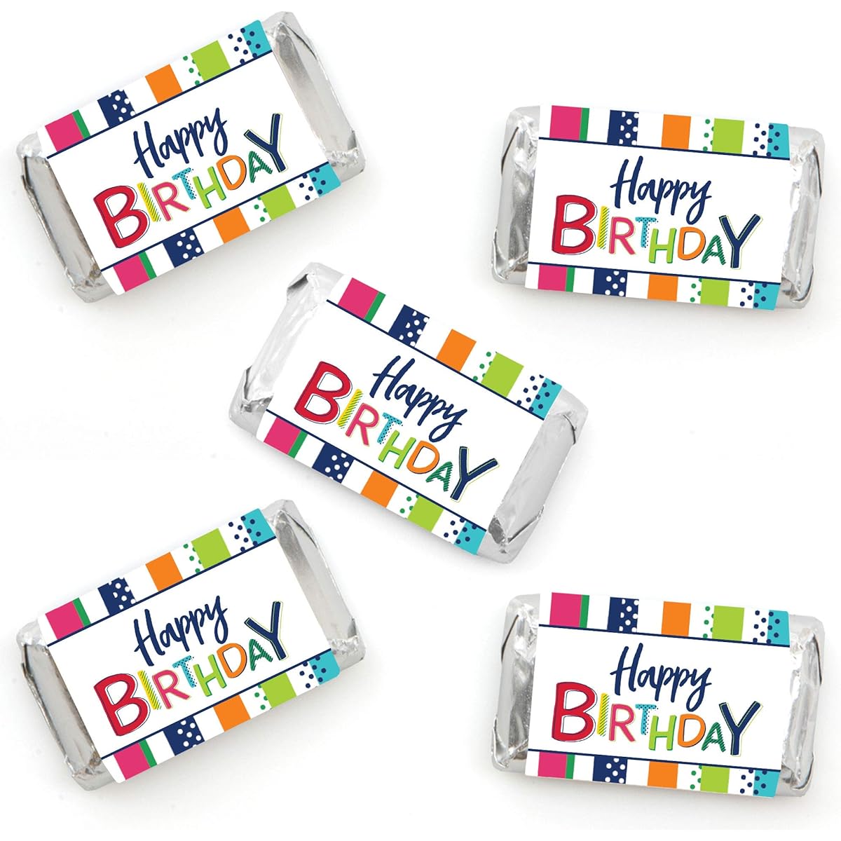 Big Dot of Happiness Cheerful Happy Birthday - Mini Candy Bar Wrapper Stickers - Colorful Birthday Party Small Favors - 40 Count