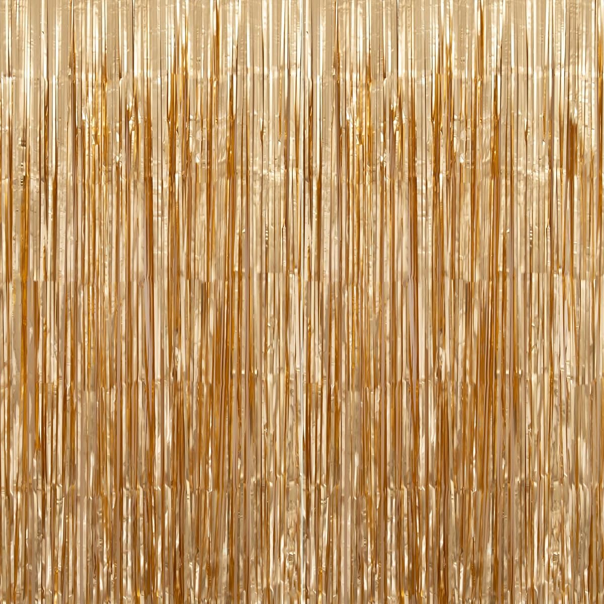 Foil Fringe Curtains, 2 Pack 3.3x8ft Metallic Streamers for Party Decorations Bridal Party Wedding Shower Photo Backdrop Matte Gold