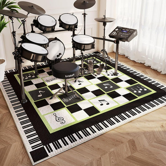 ano Rug, Checkered Pattern, Lattice Pattern, Short Pile, Piano Key Pattern, Carpet, Free Cut, Rectangular, Electronic Drum Kit, 200*200cm, Fluffy, Non-Slip, Easy to Clean, Anti-Scratch, Shock Absorbing, Sound Absorbing, Stylish, Musical Instrument, Floor