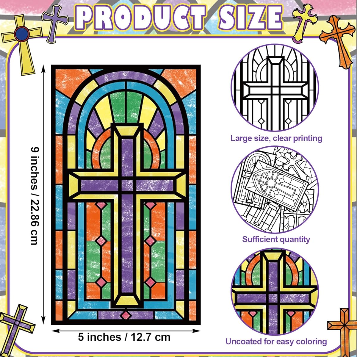 Dinifee 36 Pieces Easter Color Paint Your Own Cross Nativity Cross Crafts for Kids DIY Make Your Own Ornament Kit for Sunday School Home Activities, 6 Styles, 5 x 9 Inch