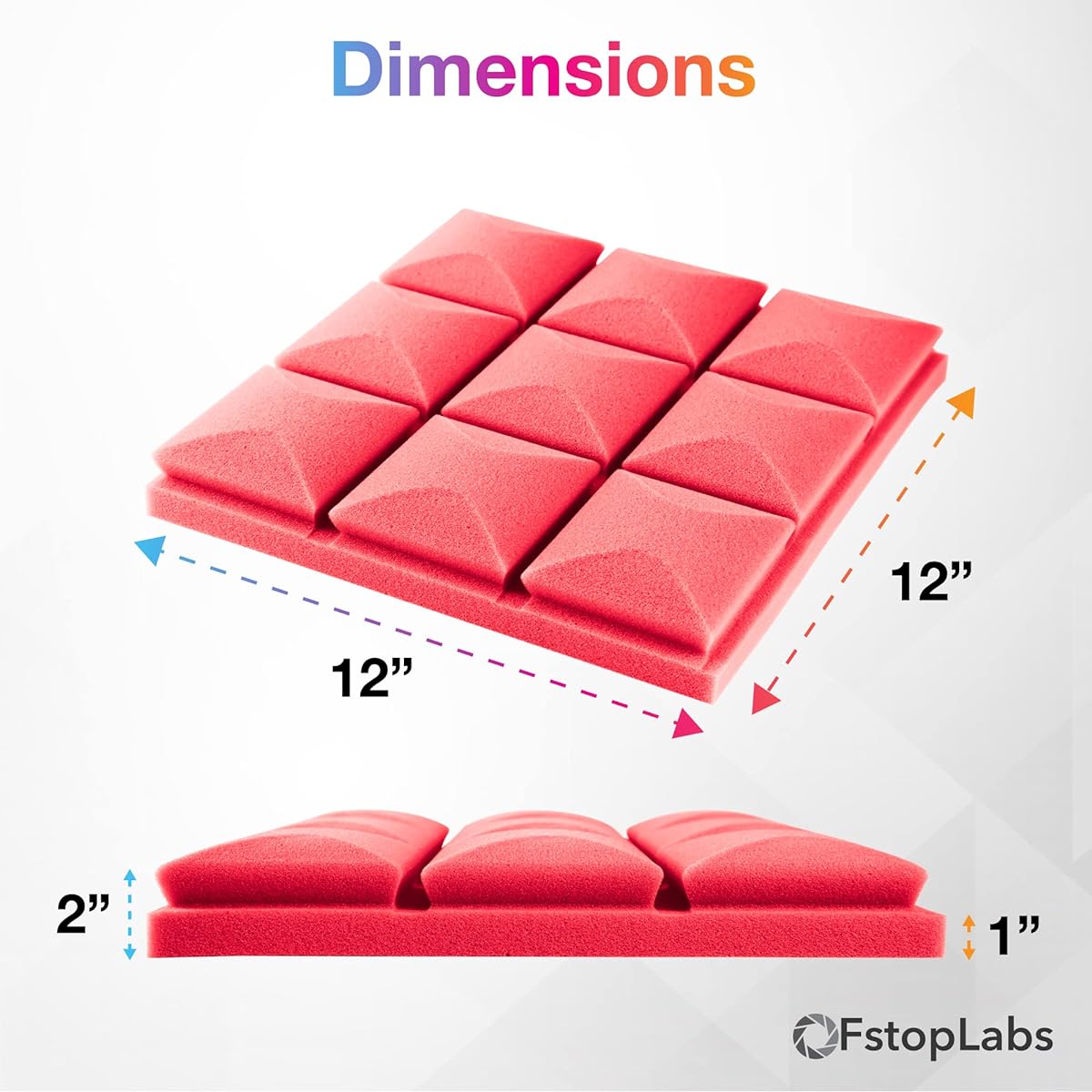 Fstop Labs Acoustic Foam Panels 12 Pack Red 2" x 12" x 12" Mini Mushroom Studio Wedge Tiles Sound Panels Acoustic Foam Panels Soundproofing Pads for Walls
