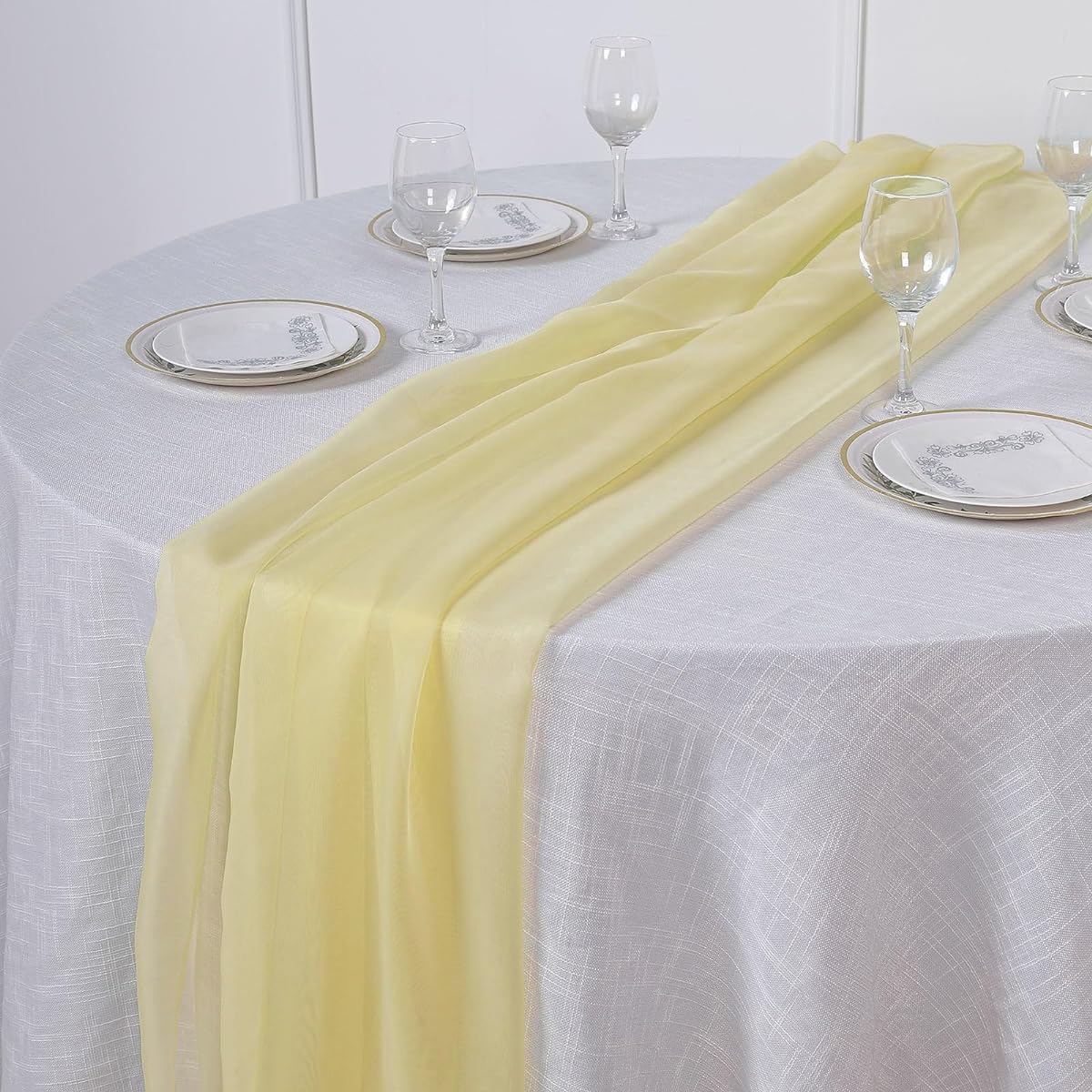 Efavormart 5 Pieces 22" x 80" Premium Chiffon Table Runners for Weddings, Parties, Banquets, Decorations, Yellow
