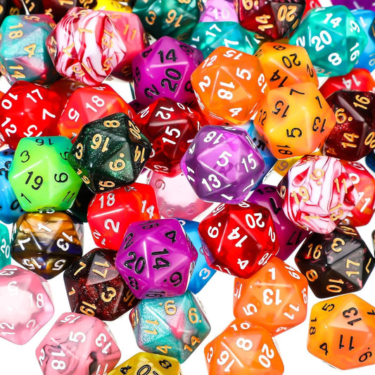 Polyhedral Dice Set 100 Pieces with Black Pouch, 20 Sided Polyhedral Dice for RPG MTG Tabletop Games, Multi-Color Assortment (20 Sided Style, 100 Pieces)