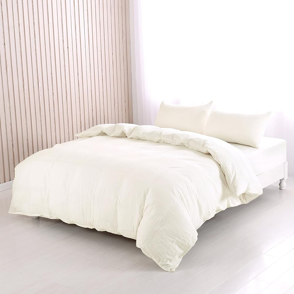 [Queen Duvet Cover Sold Separately] Organic Cotton 210x210cm Hanging Bar 100% Washed Cotton Replacement Duvet Cover Mite Resistant Duvet Cover Off White