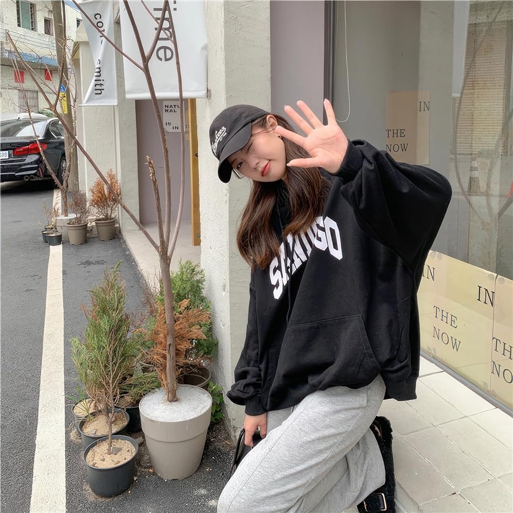 [SeiunAn] Hoodie, Women's Sweatshirt, Pullover, Spring, Autumn, Winter, Loose, Thin, Large Size, Top, Korean Fashion, Long Sleeve, Spring Clothes, Hooded, Stylish, English Logo Print, Casual, Cute, Streetwear, Cotton, Cool, Commuting